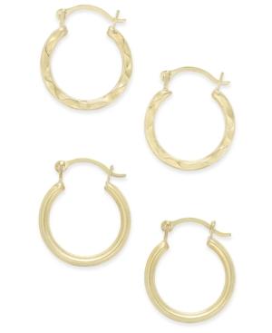Duo Set Of Small Round Hoop Earrings In 10k Gold