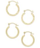 Duo Set Of Small Round Hoop Earrings In 10k Gold