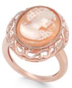 Cornelian Shell And Agate Madonna Cameo Ring In 14k Rose Gold