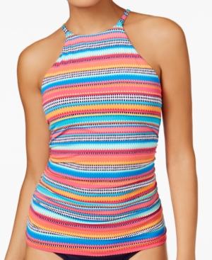Anne Cole Triangle Striped High-neck Tankini Top Women's Swimsuit