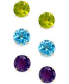 Multi-stone Stud Earring Set In 14k Gold ( 5-1/2 Ct. T.w.)