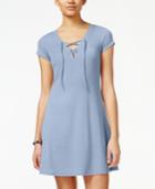 Ikeddi Juniors' Lace-up Rib-knit T-shirt Dress