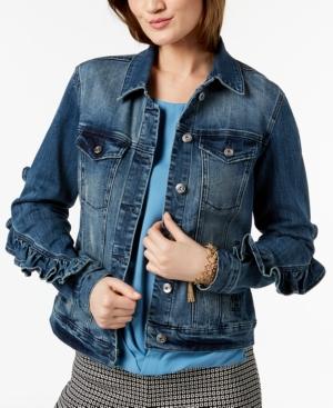 I.n.c. Ruffled-sleeve Denim Jacket, Created For Macy's