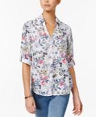 Bcx Juniors' Floral-print Roll-tab Shirt