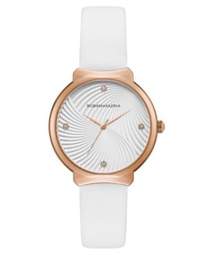 Bcbg Maxazria Ladies White Leather Strap Watch With White Wave Textured Dial, 32mm