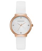 Bcbg Maxazria Ladies White Leather Strap Watch With White Wave Textured Dial, 32mm