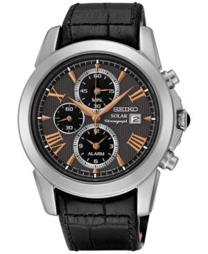 Seiko Men's Solar Chronograph Le Grand Sport Black Leather Strap Watch 42mm Ssc379