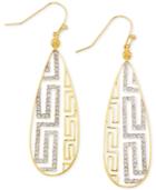 Sis By Simone I Smith White Crystal Greek Key Drop Earrings In 18k Gold Over Sterling Silver
