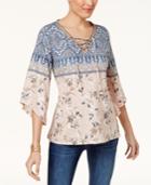 Style & Co Lace-up Peasant Top, Created For Macy's