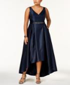 Adrianna Papell Plus Size Belted High-low Gown