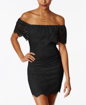 Material Girl Juniors' Off-the-shoulder Lace Ruffle Bodycon Dress