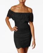 Material Girl Juniors' Off-the-shoulder Lace Ruffle Bodycon Dress