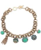 Anne Klein Gold-tone Pave, Stone & Chain Tassel Multi-link 17 Collar Necklace