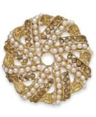 Charter Club Gold-tone Faux Pearl And Crystal Swirl Pin