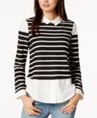 Maison Jules Striped Layered-look Sweater, Created For Macy's