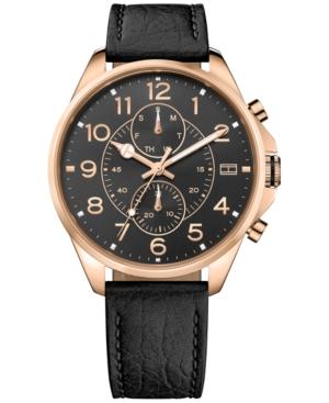 Tommy Hilfiger Men's Casual Sport Black Leather Strap Watch 46mm 1791273