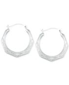 Etched Hoop Earrings In 10k White Gold