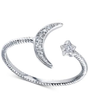 Unwritten Cubic Zirconia Moon & Star Ring In Gold-tone Sterling Silver