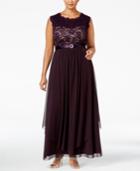 R & M Richards Plus Size Embroidered Lace A-line Gown