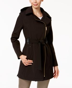 Via Spiga Petite Asymmetrical Faux-leather-trim Trench Coat