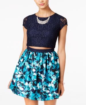 Speechless Juniors' 2 Piece Lace Printed A-line Dress