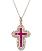 Certified Ruby (3/8 Ct. T.w.) And Diamond (1/4 Ct. T.w.) Cross 16 Pendant Necklace In 14k Rose Gold