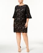 Jessica Howard Plus Size Lace Bell-sleeve Sheath Dress
