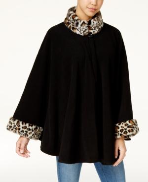 Cejon Leopard Print Faux Fur & Fleece Cape