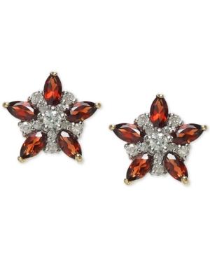 Rhodolite Garnet (1-1/3 Ct. T.w.) & Diamond (1/5 Ct. T.w.) Star Stud Earrings In 14k Gold