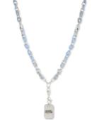 Guess Silver-tone Pave & Blue Link Dog Tag Pendant Necklace, 28 + 2 Extender