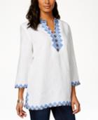 Charter Club Two-tone Embroidered Linen Tunic, Only At Macy's
