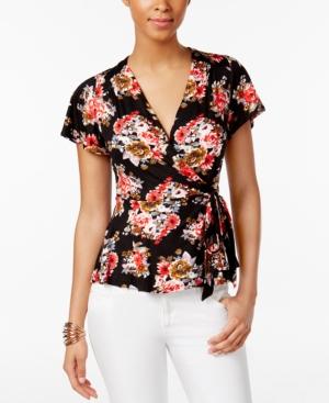 Monteau Petite Printed Faux-wrap Top