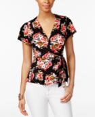 Monteau Petite Printed Faux-wrap Top