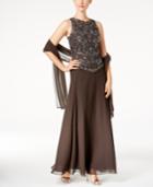 J Kara Beaded Gown And Scarf