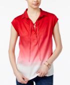 Tommy Hilfiger Lace-up Ombre Top, Only At Macy's