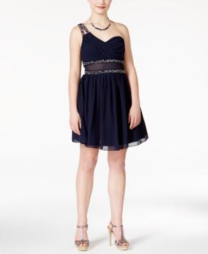 City Studios Juniors' Embellished Illusion Fit-and-flare Dress