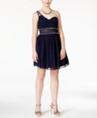 City Studios Juniors' Embellished Illusion Fit-and-flare Dress