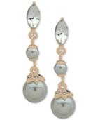 Anne Klein Gold-tone Crystal & Imitation Pearl Linear Drop Earrings