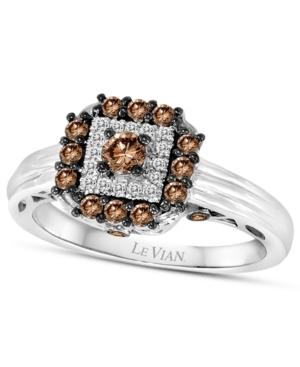 Le Vian Chocolatier Chocolate Deco Chocolate Diamond (1/2 Ct. T.w.) And White Diamond Accent Square Ring In 14k White Gold