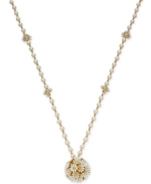 Kate Spade New York Gold-tone Crystal & Imitation Pearl Flower Pendant Necklace, 32 + 3 Extender
