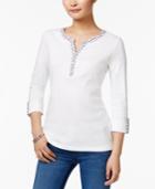 Karen Scott Cotton Roll-tab Henley Top, Created For Macy's