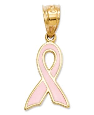 14k Gold Charm, Pink Awareness Ribbon Charm