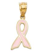 14k Gold Charm, Pink Awareness Ribbon Charm