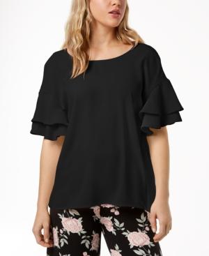 Kensie Ruffle-sleeve Crepe Top