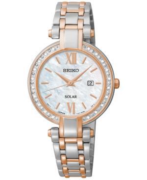 Seiko Women's Solar Diamond Accent Two-tone Stainless Steel Bracelet Watch 30mm Sut184