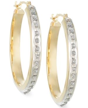 Diamond Accent Chunky Large Hoop Earrings In14k White Or Yellow Gold