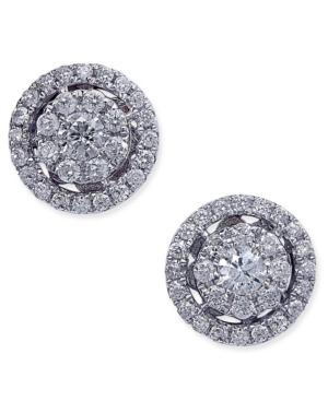 Diamond Cluster Halo Stud Earrings (1/2 Ct. T.w.) In 14k White Gold
