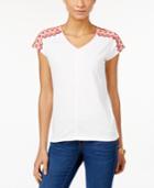 Style & Co. Petite Embroidered V-neck Top, Only At Macy's