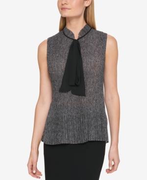 Dkny Pleated Tie-neck Top