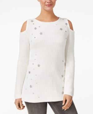 Style & Co Embellished Cold-shoulder Sweater, Created For Macy's